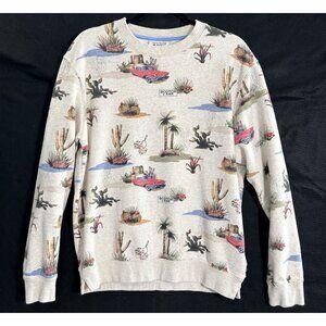 SCOTCH SODA Men Desert Print Pullover Crewneck Sweatshirt Sz M Ivory Cars 7a-5